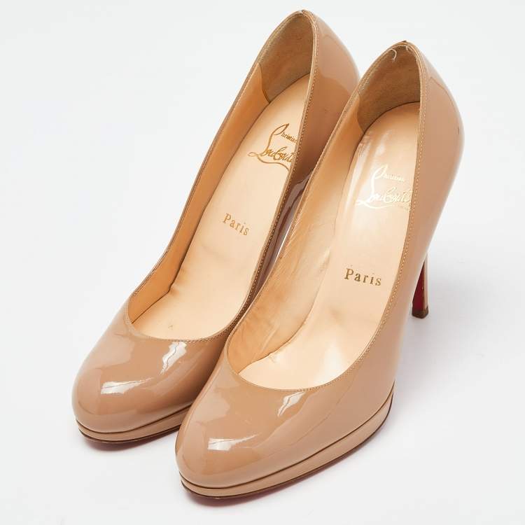 Christian Louboutin Beige Patent Leather New Simple Round Toe