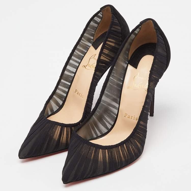 Pre Owned Christian Louboutin Black Tulle and Suede Follies Draperia 100 Pumps Size 39