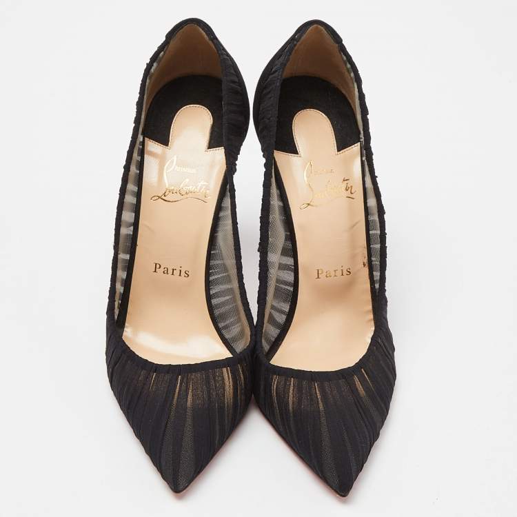 Pre Owned Christian Louboutin Black Tulle and Suede Follies Draperia 100 Pumps Size 39
