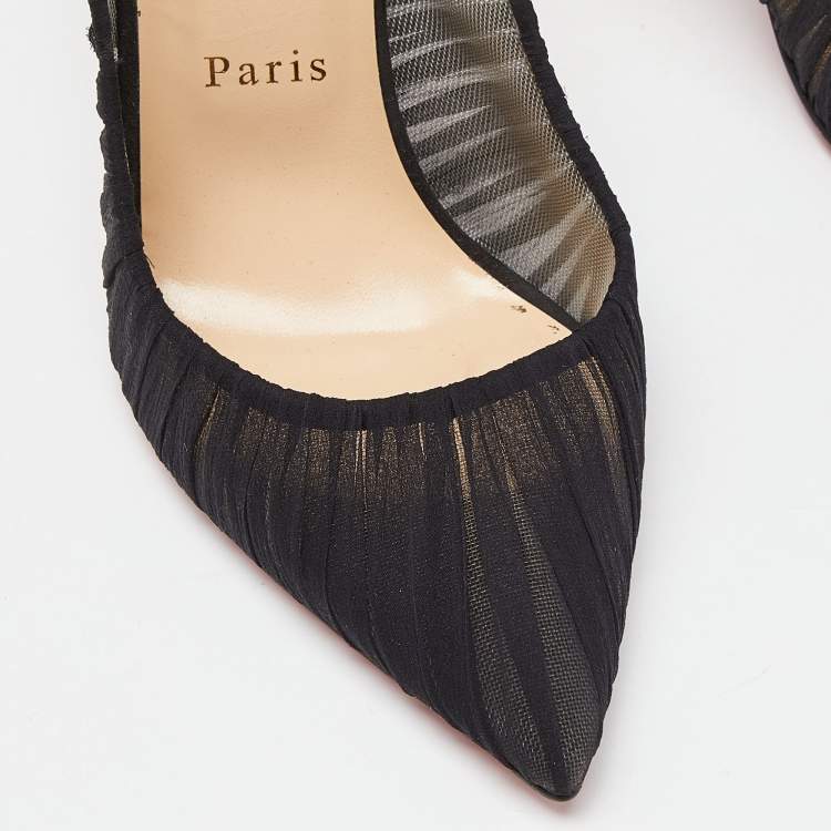 Pre Owned Christian Louboutin Black Tulle and Suede Follies Draperia 100 Pumps Size 39