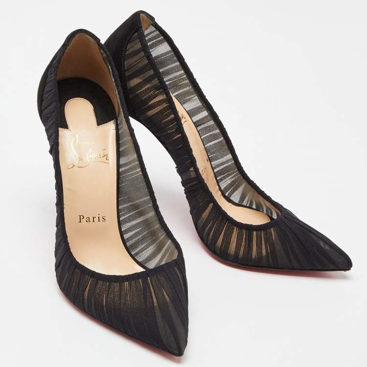 Pre Owned Christian Louboutin Black Tulle and Suede Follies Draperia 100 Pumps Size 39