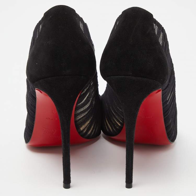 Pre Owned Christian Louboutin Black Tulle and Suede Follies Draperia 100 Pumps Size 39