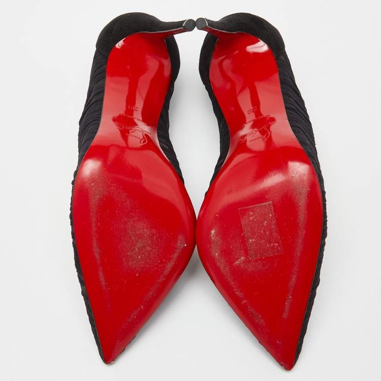 Pre Owned Christian Louboutin Black Tulle and Suede Follies Draperia 100 Pumps Size 39