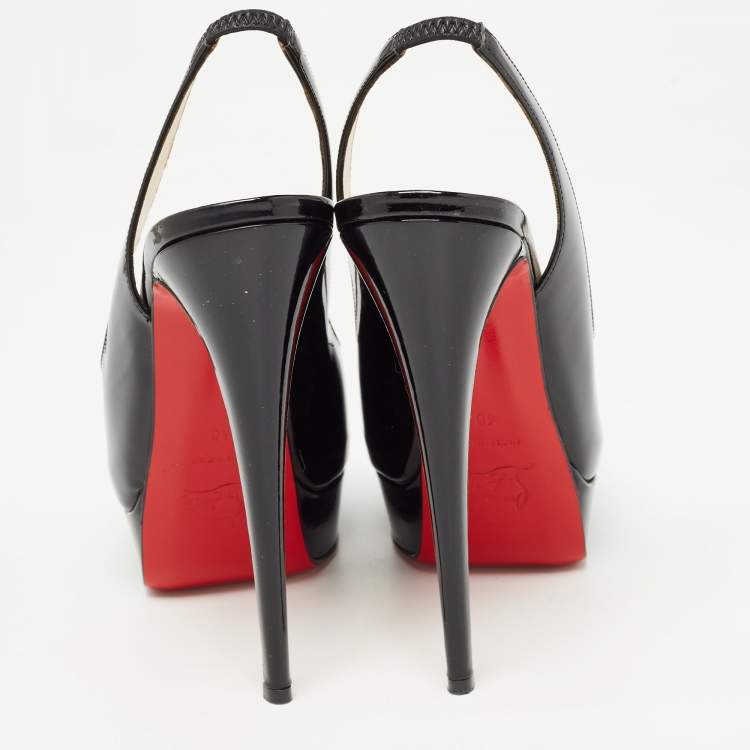 Pre Owned Christian Louboutin Black Patent Leather Lady Peep Slingback Pumps Size 40