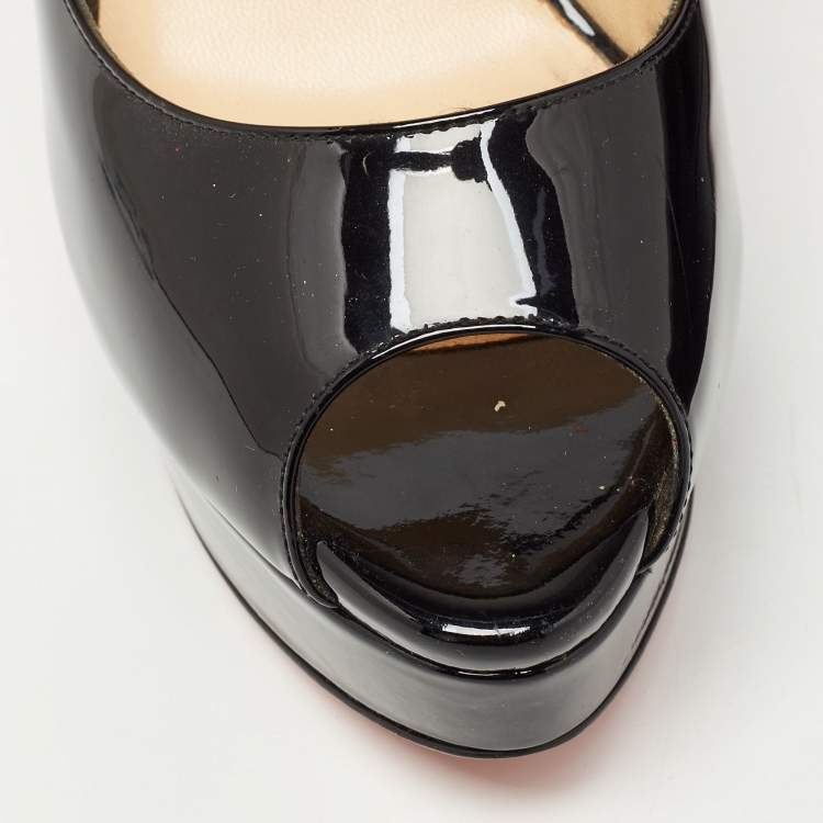 Pre Owned Christian Louboutin Black Patent Leather Lady Peep Slingback Pumps Size 40