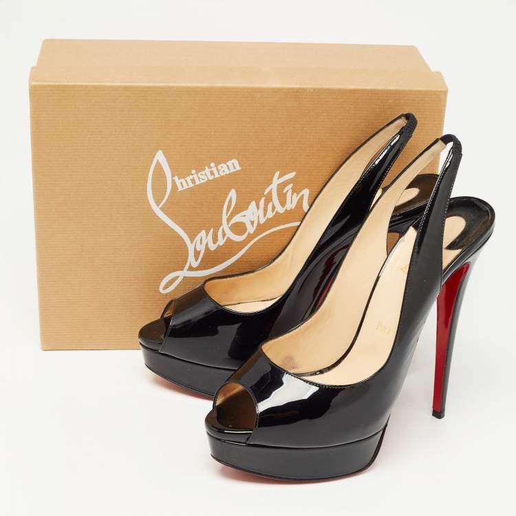Pre Owned Christian Louboutin Black Patent Leather Lady Peep Slingback Pumps Size 40