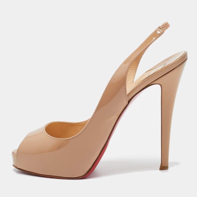 Pre Owned Christian Louboutin Beige Patent Leather No Prive Slingback Pumps Size 41