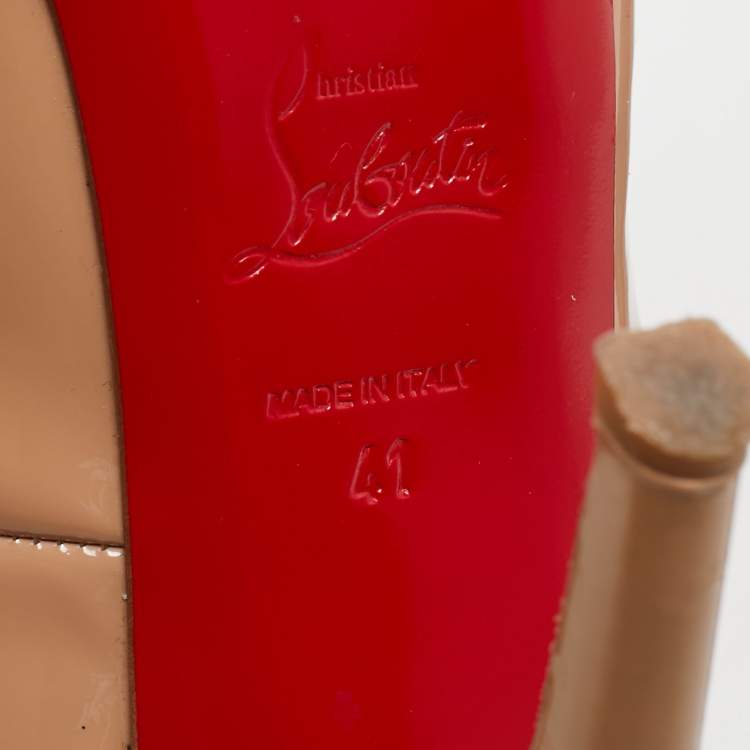 Pre Owned Christian Louboutin Beige Patent Leather No Prive Slingback Pumps Size 41