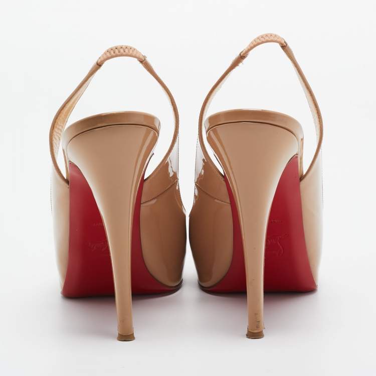 Pre Owned Christian Louboutin Beige Patent Leather No Prive Slingback Pumps Size 41