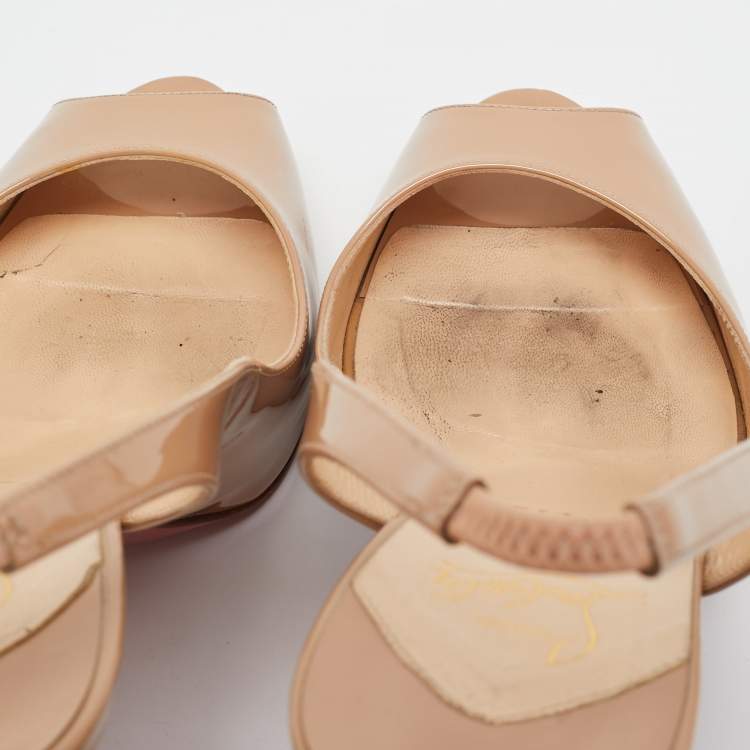 Pre Owned Christian Louboutin Beige Patent Leather No Prive Slingback Pumps Size 41