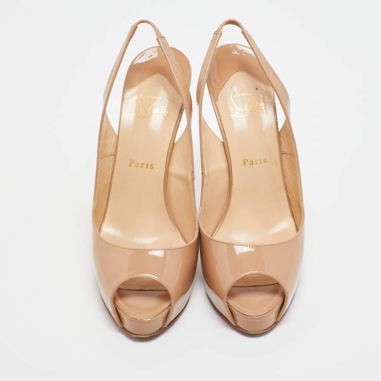 Pre Owned Christian Louboutin Beige Patent Leather No Prive Slingback Pumps Size 41