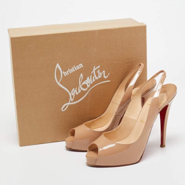 Pre Owned Christian Louboutin Beige Patent Leather No Prive Slingback Pumps Size 41