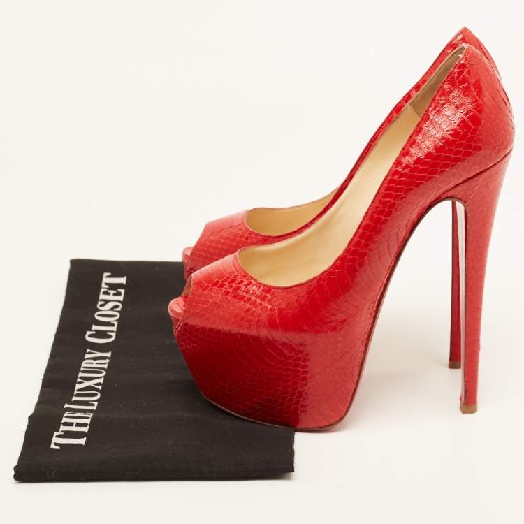 Pre Owned Christian Louboutin Red Python Highness Pumps Size 37.5