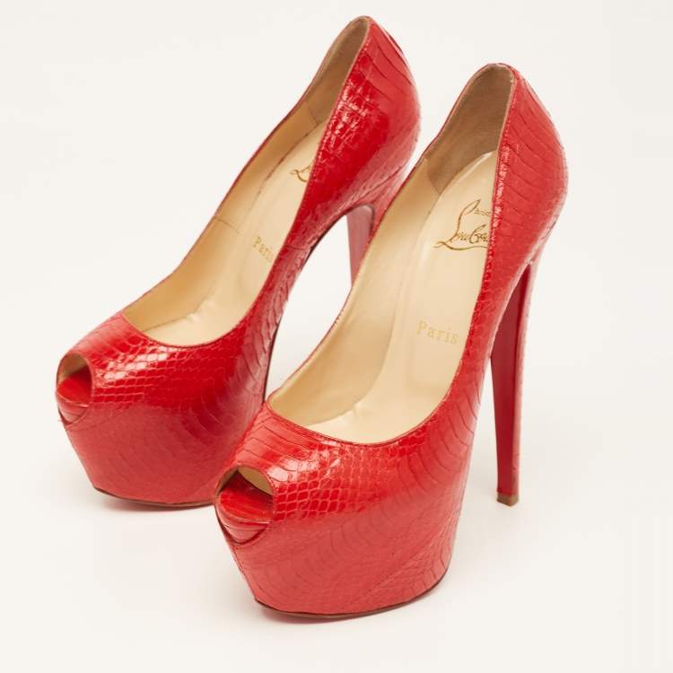Pre Owned Christian Louboutin Red Python Highness Pumps Size 37.5