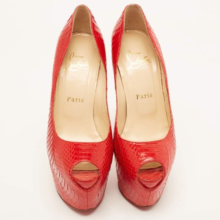 Pre Owned Christian Louboutin Red Python Highness Pumps Size 37.5