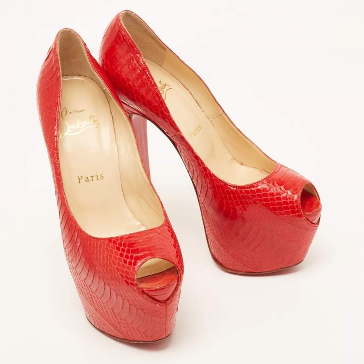 Pre Owned Christian Louboutin Red Python Highness Pumps Size 37.5