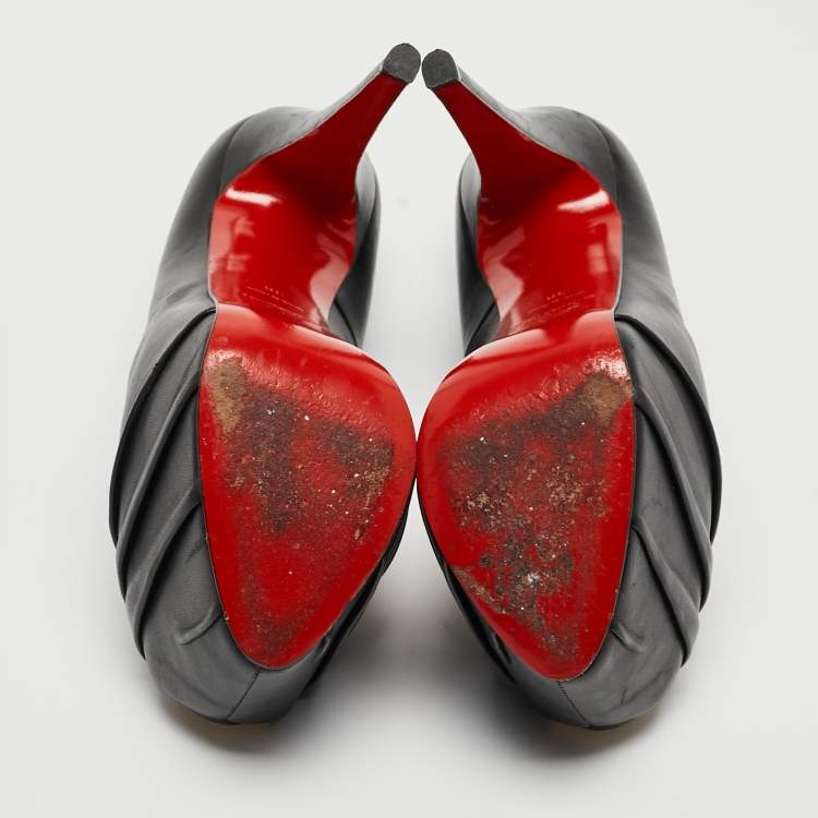 Pre Owned Christian Louboutin Black Leather Highness Peep Toe Pumps Size 38