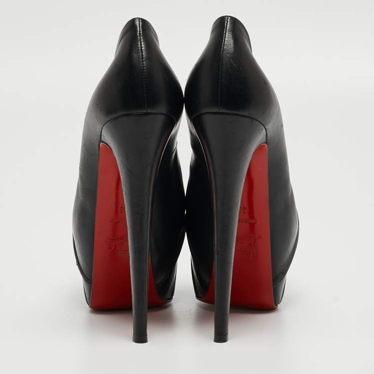 Pre Owned Christian Louboutin Black Leather Highness Peep Toe Pumps Size 38