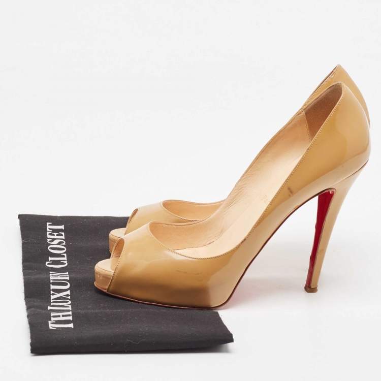 Pre Owned Christian Louboutin Beige Patent Leather Very Prive Pumps Size 39.5