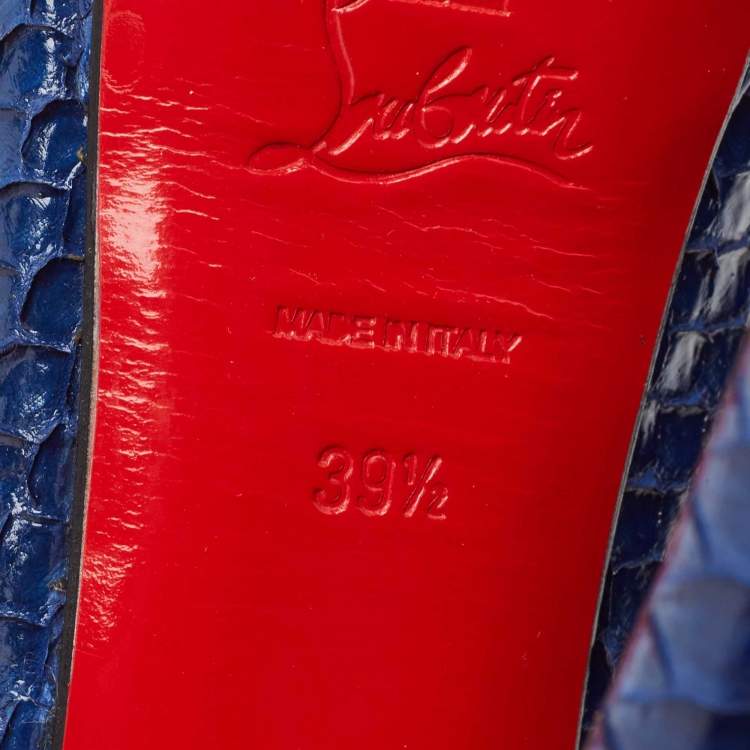 Pre Owned Christian Louboutin Blue Python Lady Peep Pumps Size 39.5