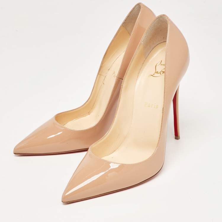 Pre Owned Christian Louboutin Beige Patent Leather So Kate Pumps Size 39.5