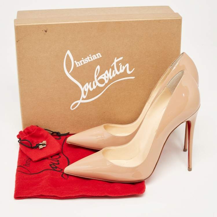 Pre Owned Christian Louboutin Beige Patent Leather So Kate Pumps Size 39.5