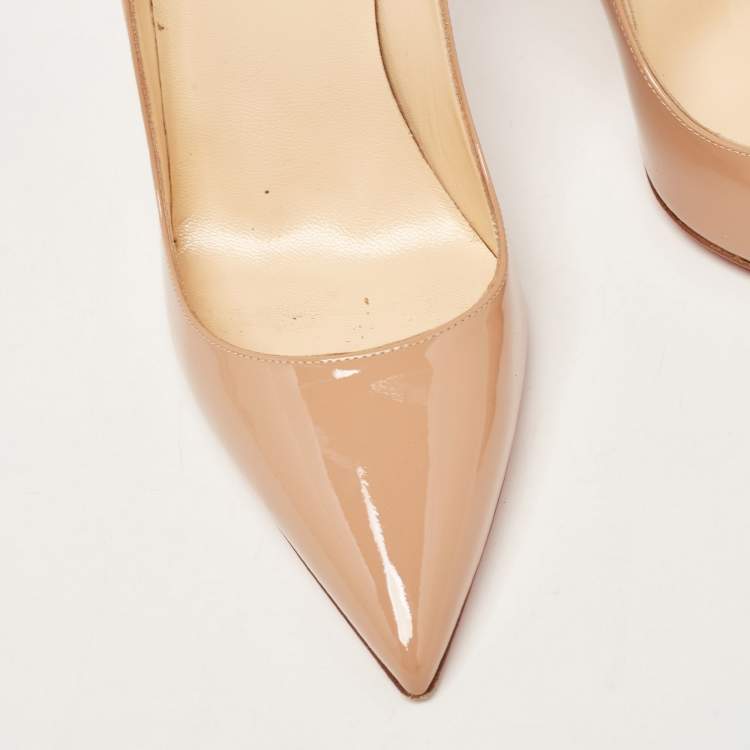 Pre Owned Christian Louboutin Beige Patent Leather So Kate Pumps Size 39.5
