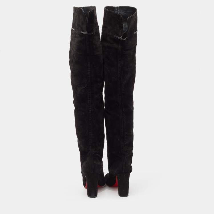 Pre Owned Christian Louboutin Black Suede Riding Over The Knee Length Boots Size 40