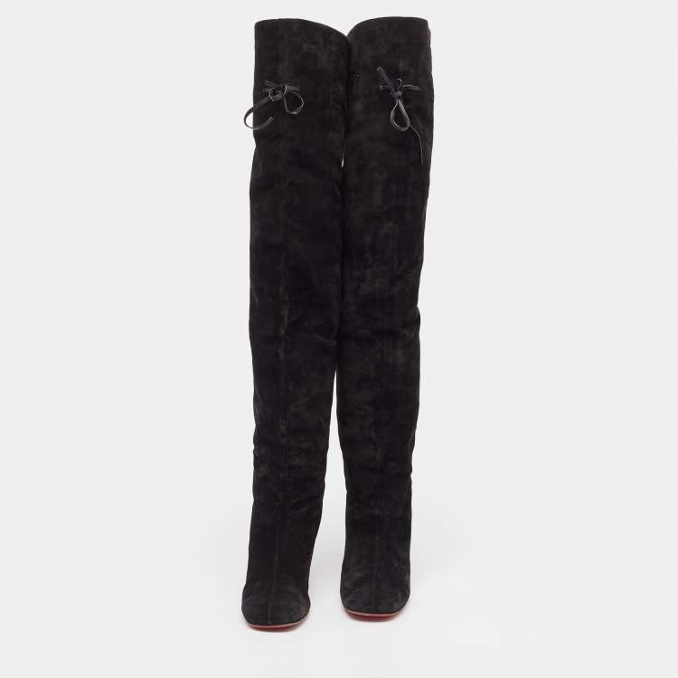 Pre Owned Christian Louboutin Black Suede Riding Over The Knee Length Boots Size 40