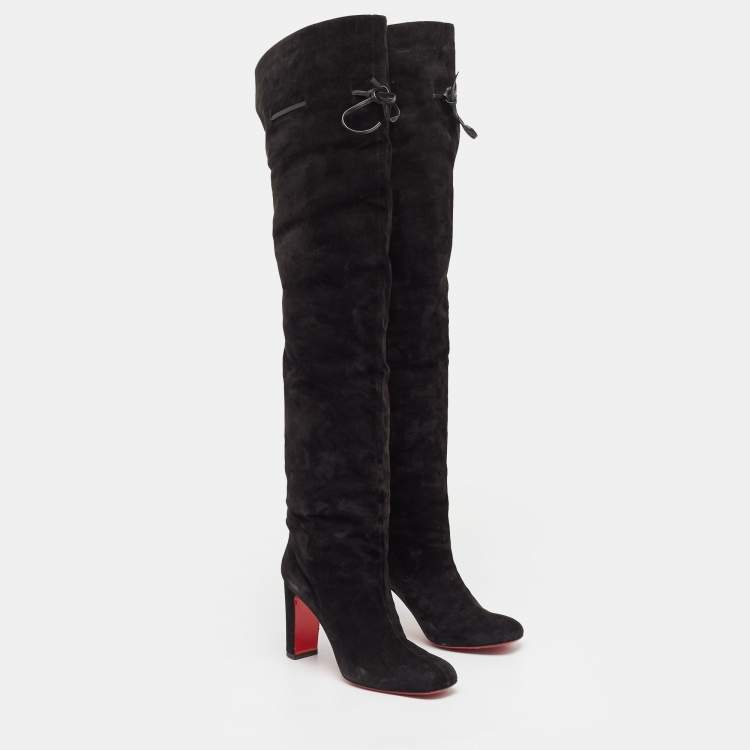 Pre Owned Christian Louboutin Black Suede Riding Over The Knee Length Boots Size 40