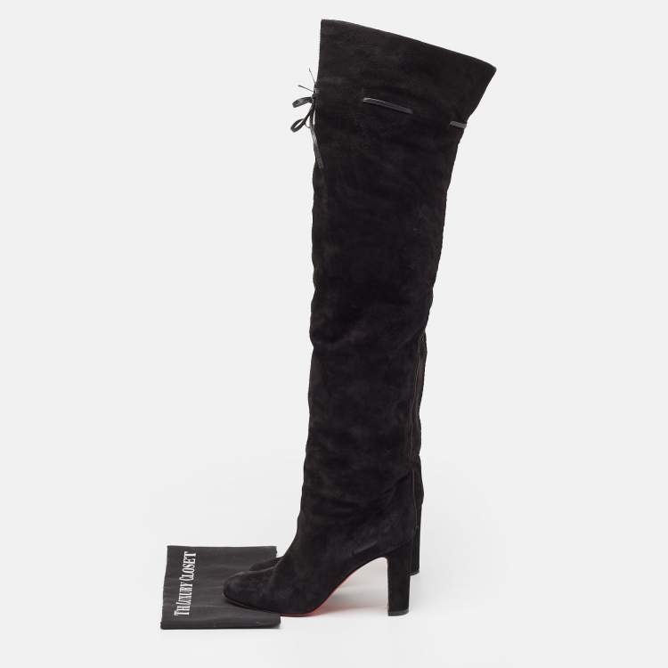 Pre Owned Christian Louboutin Black Suede Riding Over The Knee Length Boots Size 40