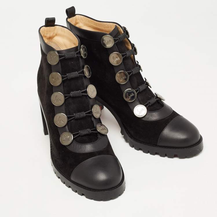 Pre Owned Christian Louboutin Black Suede And Leather Alphabouton Ankle Boots Size 40.5