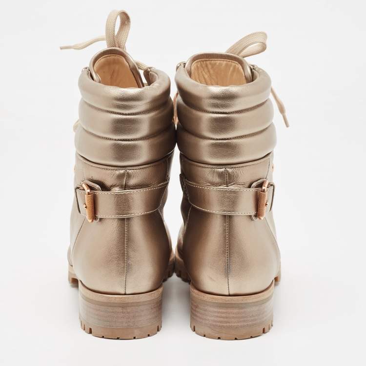 Pre Owned Christian Louboutin Metallic Gold Leather Combat Boots Size 41