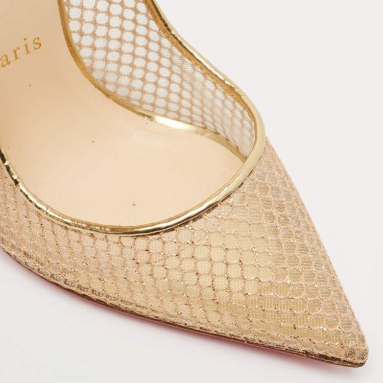 Pre Owned Christian Louboutin Gold Leather and Mesh Follies Resille Pumps Size 39