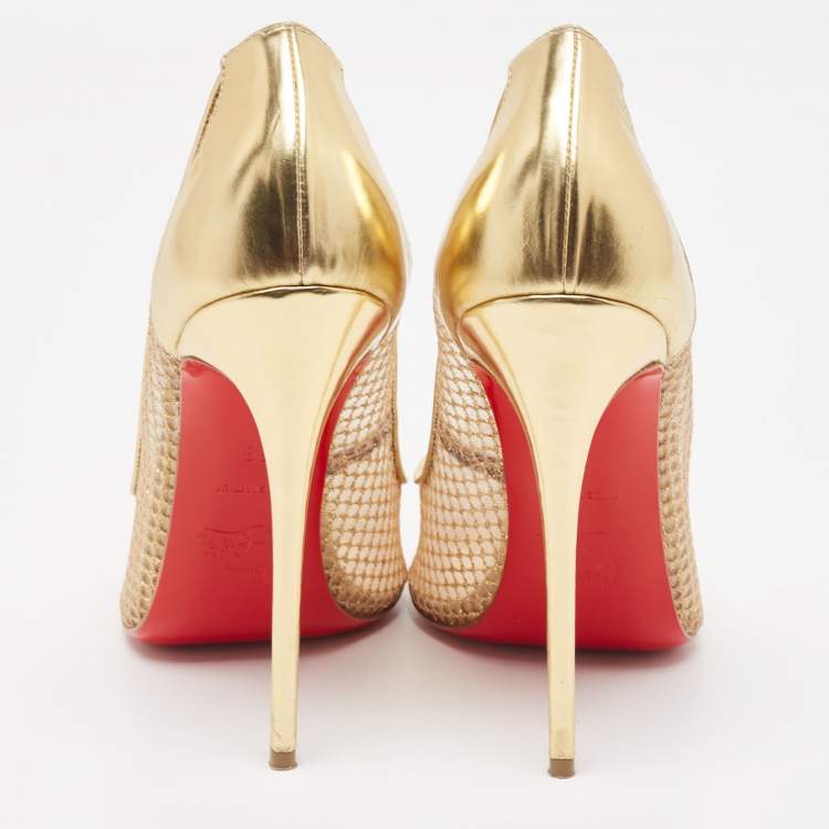 Pre Owned Christian Louboutin Gold Leather and Mesh Follies Resille Pumps Size 39