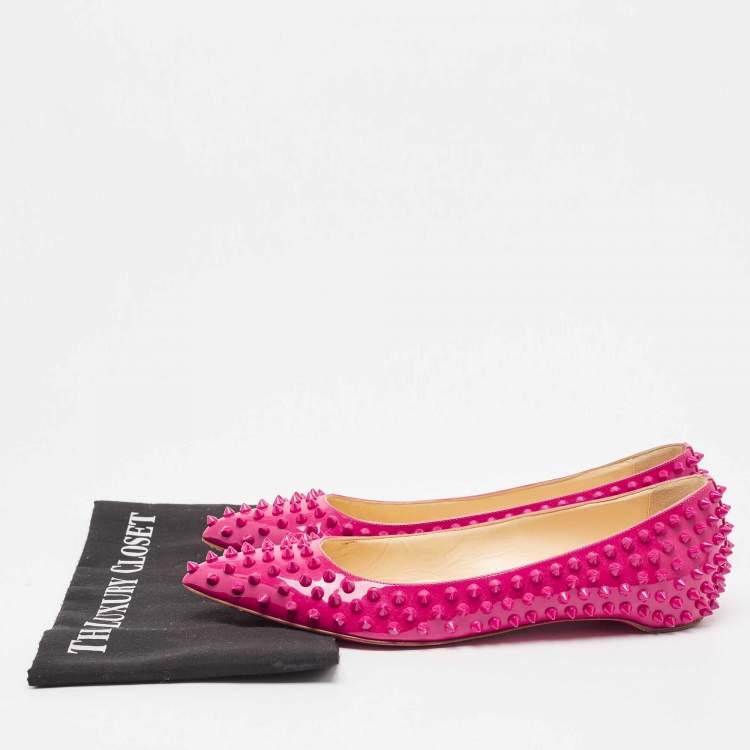Pre Owned Christian Louboutin Pink Patent Leather Pigalle Spikes Ballet Flats Size 40