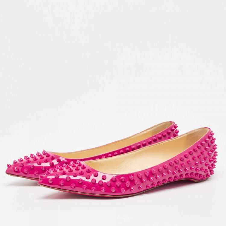 Pre Owned Christian Louboutin Pink Patent Leather Pigalle Spikes Ballet Flats Size 40