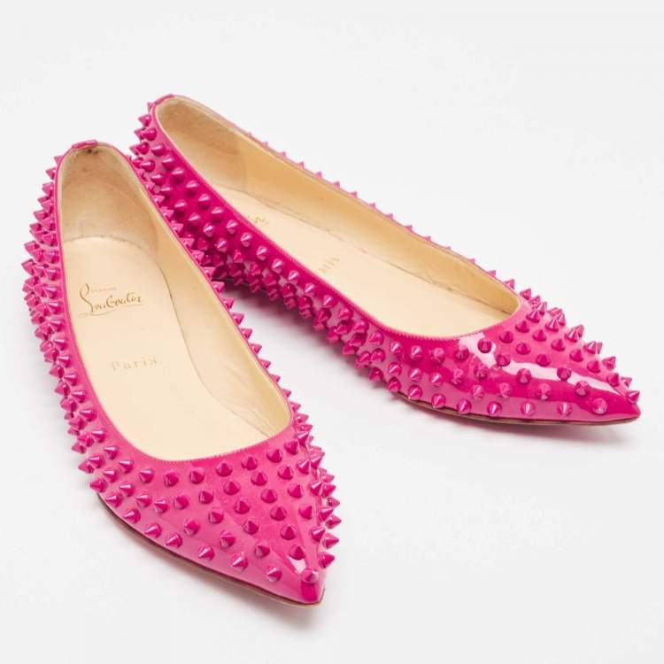Pre Owned Christian Louboutin Pink Patent Leather Pigalle Spikes Ballet Flats Size 40