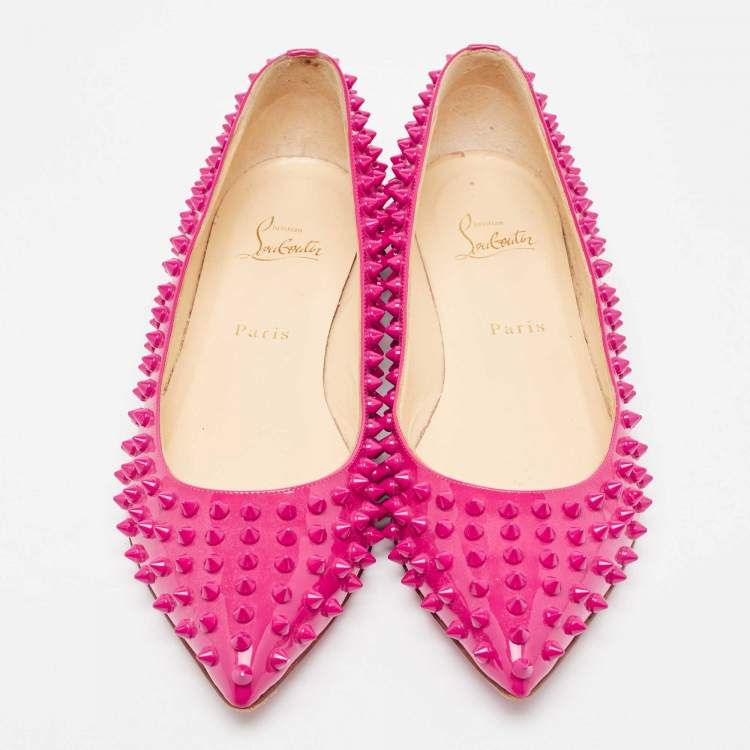 Pre Owned Christian Louboutin Pink Patent Leather Pigalle Spikes Ballet Flats Size 40