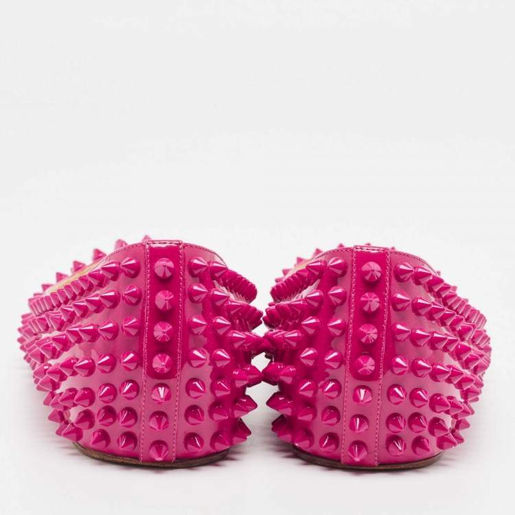 Pre Owned Christian Louboutin Pink Patent Leather Pigalle Spikes Ballet Flats Size 40