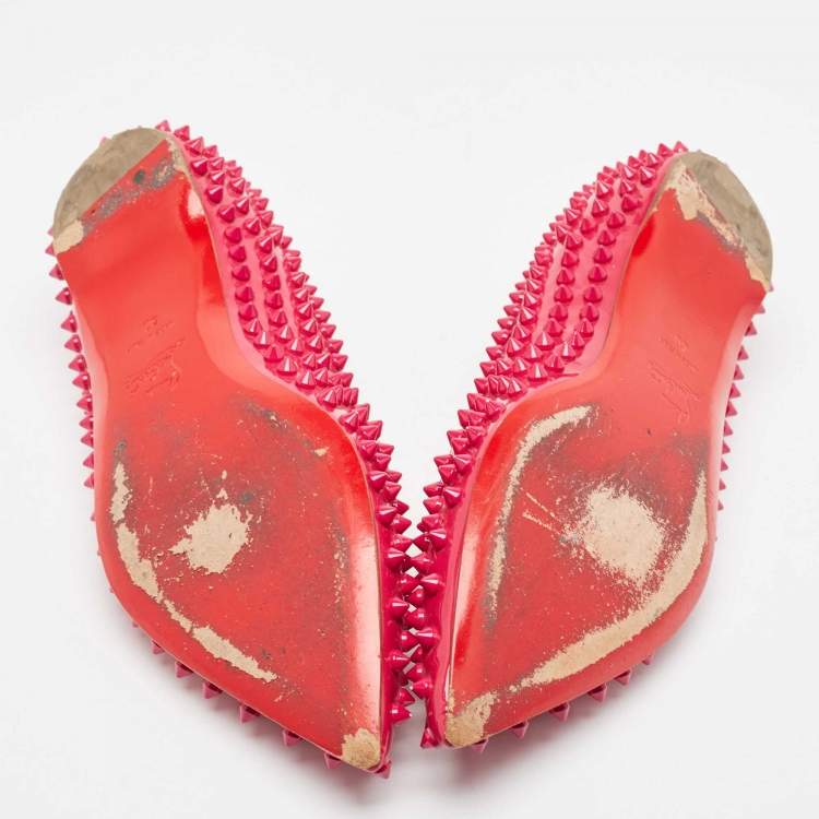 Pre Owned Christian Louboutin Pink Patent Leather Pigalle Spikes Ballet Flats Size 40