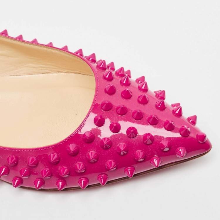 Pre Owned Christian Louboutin Pink Patent Leather Pigalle Spikes Ballet Flats Size 40
