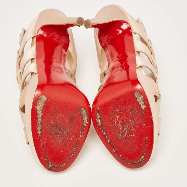 Pre Owned Christian Louboutin Pink Satin Paquita Ankle Strap Sandals Size 39