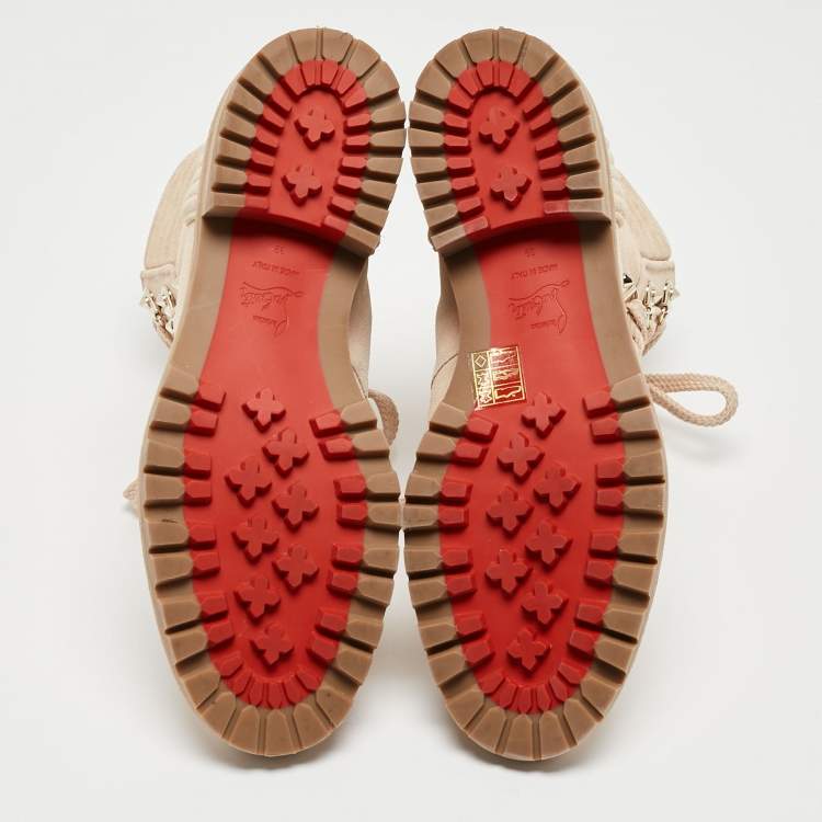 Pre Owned Christian Louboutin Beige Quilted Suede Mad Combat Boots Size 39