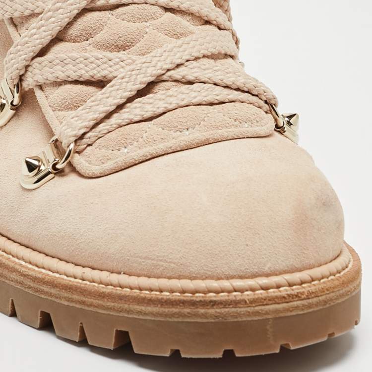 Pre Owned Christian Louboutin Beige Quilted Suede Mad Combat Boots Size 39