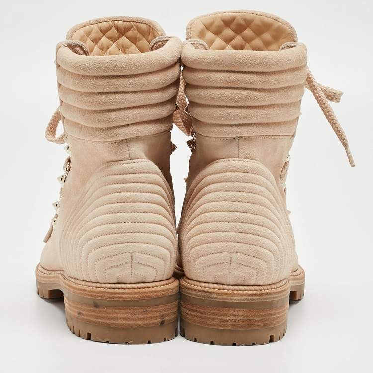 Pre Owned Christian Louboutin Beige Quilted Suede Mad Combat Boots Size 39