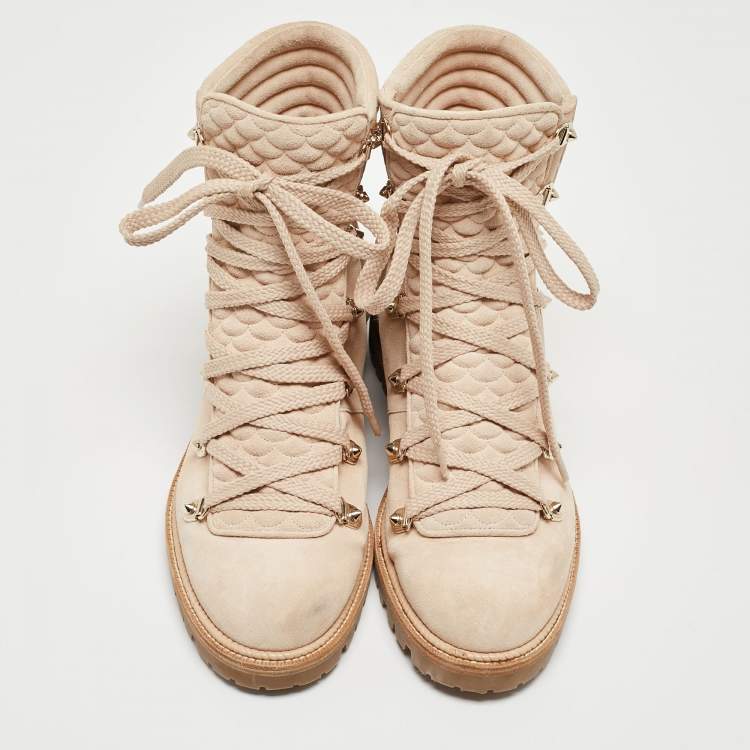 Pre Owned Christian Louboutin Beige Quilted Suede Mad Combat Boots Size 39