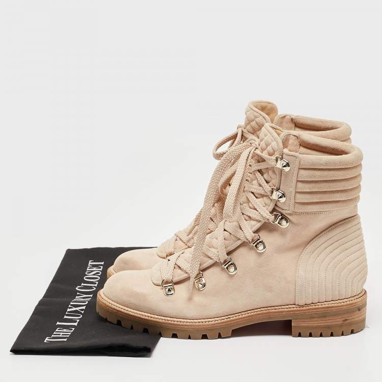 Pre Owned Christian Louboutin Beige Quilted Suede Mad Combat Boots Size 39