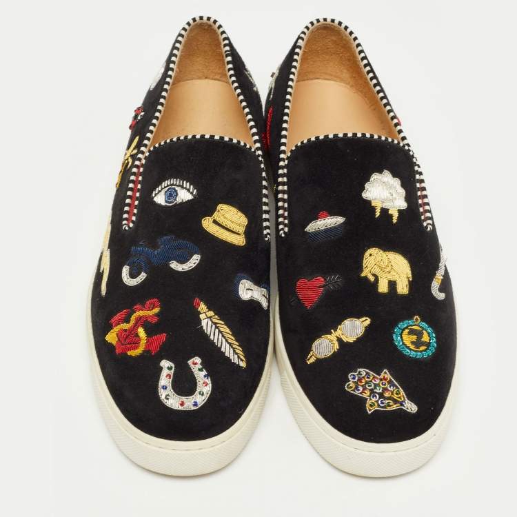 Pre Owned Christian Louboutin Black Suede Pik N Luck Sneakers Size 38