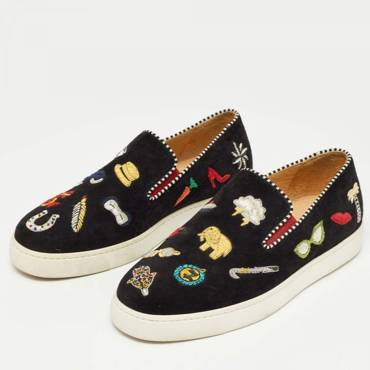 Pre Owned Christian Louboutin Black Suede Pik N Luck Sneakers Size 38